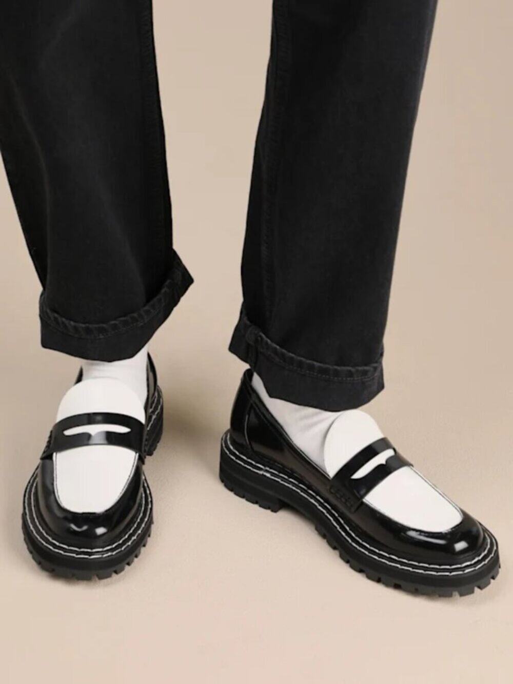 D'Amelio Prescia Patent Menswear Preppy Loafers Black White Women's - 5M